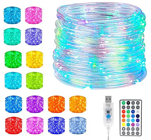 AYYDS 10 m de luz LED multicolor con mando a distancia, manguera LED, 16 colores, 4 modos, USB, resistente al agua, para exterior, interior, fiesta, boda, trampolín, jardín, decoración