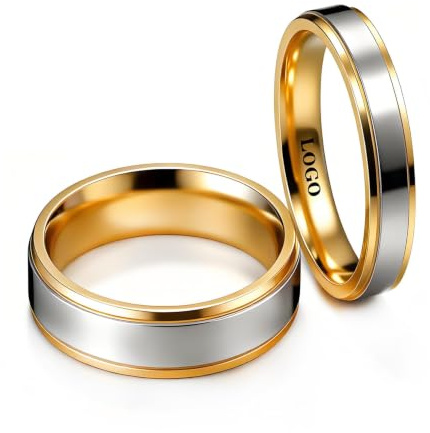 Personnalisé Anneau pour Couple Double Couleur Bande Motif Anneaux À L'intérieur Peut Gravé Personnalisé Promesse De Mariage Bagues De Fiançailles Titane Acier 6MM 4MM 6-13 # (Dorée-6mm/4mm, 1 PAIR)