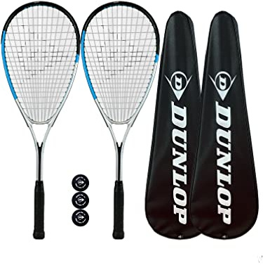 Dunlop Hyper Lite Nano Squashschläger Doppelpack, inkl. vollständiger Schutzhülle und 3 Squashbällen