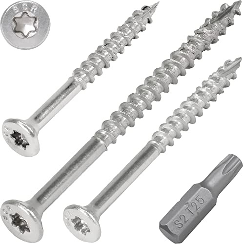 SCREW REBEL Holzschraube Edelstahl A2 5,0 x 70-100 Stück mit Teilgewinde und Sägezahn-Gewindeschliff, Cut-Spitze, Torx Antrieb TX25, inklusive S2 Bit