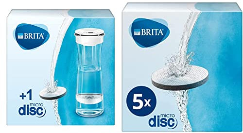 BRITA Wasserfilter-Karaffe weiß-grau/Karaffe inkl. 1 MicroDisc Filter & Wasserfilter MicroDisc 5er Pack, Filter für alle BRITA Trinkflaschen und Karaffen zur Reduzierung von Chlor, Mikropartikel