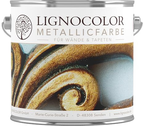 Lignocolor Metallic Wandfarbe| effektvoll glänzende Metallicfarbe für Wände, Tapeten uvm. | viele Farbtöne verfügbar (Classic Silver, 2,5 L)