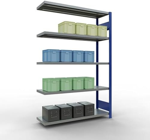 qpool24 Anbauregal, Fachbodenregal Stecksystem MULTIplus250, 2000 x 1300 x 400 mm (HxBxT), 5 Fachböden, Längenriegel, RAL 5010 enzianblau/verzinkt