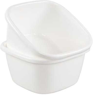 Afromy 18 Quart Wash Basins, Large Plastic Square Dish Pan/Tub, 2 Packs, White