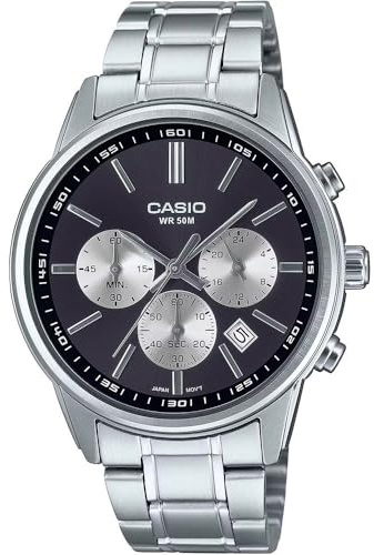 Casio Collection - Orologio Da Polso Da Uomo Al Quarzo Classico Bracciale E Cassa In Acciaio Inox Di Colore Grigio Quadrante Analogico Nero - MTP-E515D-1A