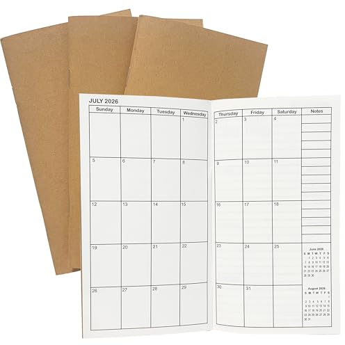 Travelers Lot de 3 carnets de notes de janvier 2026 à juin 2027, calendrier hebdomadaire et mensuel, journal TN pour écrire, 9,5 x 17,1 cm, taille personnelle