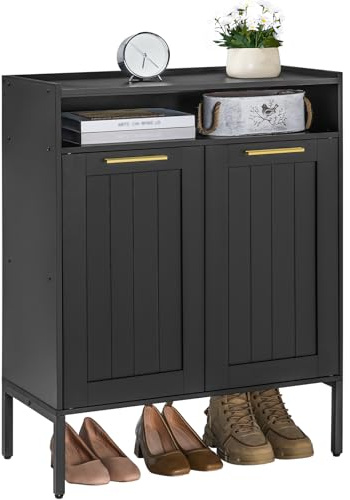 HOOBRO Shoe Cabinet, 6-Tier Shoe Storage Cabinet, Shoe Organizer Cabinet with Adjustable Shelves, Shoe Cabinet Storage with Doors, Shoes Rack Organizer Cabinet for Entryway, Hallway, Black BK15SC01