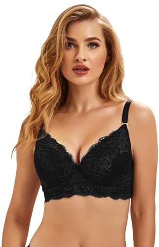 ohmydear BH Damen mit Bügel Große Größen Spitzen BH Gepolstert Klassische BHS für Damen Komfort 3/4 Cup Schwarz 100E