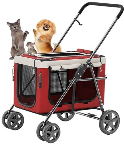 Windmilne Poussette pour Chien pour 2 Chiens, Chats, Chiots et Chatons, Poussette légère pour Chat, Chariot de Transport de Voyage (Rouge)