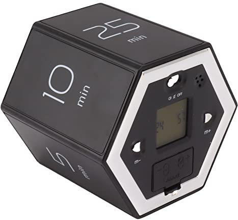Pomodoro Timer, visueller Timer, Schreibtisch-Timer, Hex-Flip-Timer mit Stummschaltung, Alarmfunktion, magnetischer Zeitmanagement-Würfel-Timer mit LCD-Bildschirm zum Kochen (Negro)