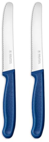 targzier Tomato,Knife Set of 2,Blue,Serrated Blade Small Kitchen Knife,11cm | Stainless Steel Utility Knifes,Robust Plastic Handle Dinner Knives,Sharp Fruit Knife,Small Knife Set for Home&Hotel&Gift