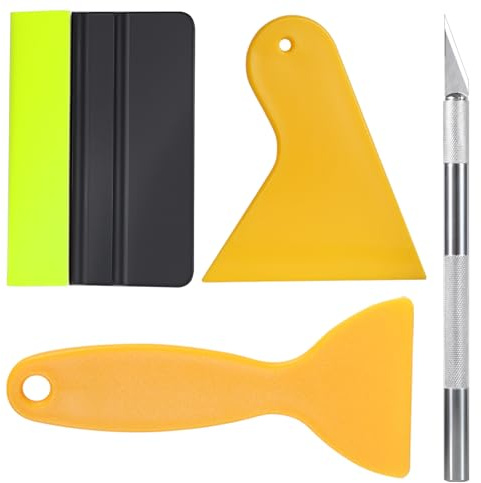 Rakel Set 4-teilig – Folienrakel mit Filz, Präzisionsmesser mit 10 Klingen, Spachtel für Folierung, Auto, Fensterfolie, Möbelfolie, Basteln