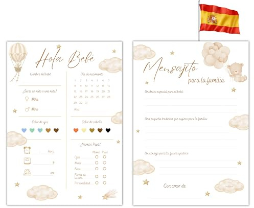 Milijou | 20 Tarjetas de pronóstico para Baby Shower | Diseño beige neutro unisex para niña o niño | Juego de predicciones para gender reveal, fiesta prenatal, regalo para embarazada o futura mamá