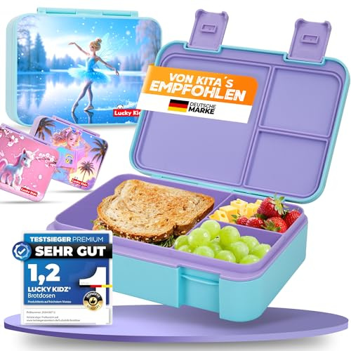 LUCKY KIDZ® Brotdose Kinder – auslaufsichere Lunchbox mit Fächern – Bento Box BPA-frei aus PP & ABS – spülmaschinengeeignet für Schule und Kindergarten – Premium Snackbox für gesunde Mahlzeiten