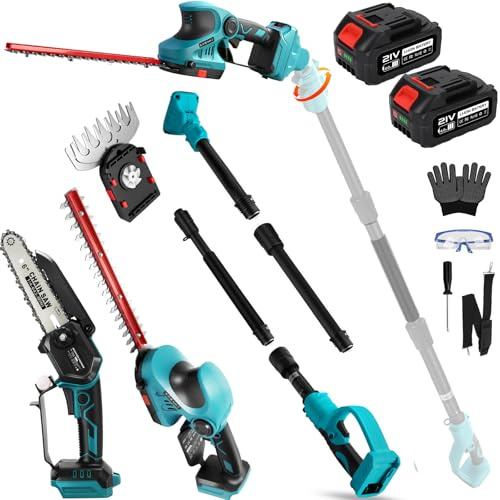 Akku Hochentaster Ast Mini 6 Zoll Kettensäge & Heckenschere Teleskop mit 2 * 4000mAh, Elektro Astsäge für Makita 18V Teleskopstange 4 IN 1 Strauchschere teleskopsäge säge Arbeitshöhe bis 4,5m