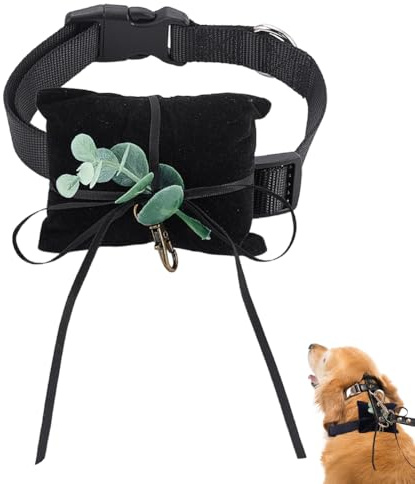 NBEADS 1 juego de cojín porta anillos para perros de boda, terciopelo 19 x 8 cm, collar con mosquetones, negro