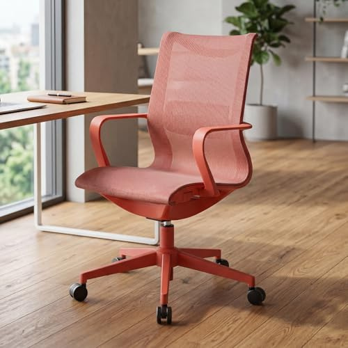 Ya-Home Ergonomisk skrivbordsstol, svängbar kontorsstol med justerbart ländryggsstöd andningsbart nät ryggstöd och höjdjustering för hemmakontor röd