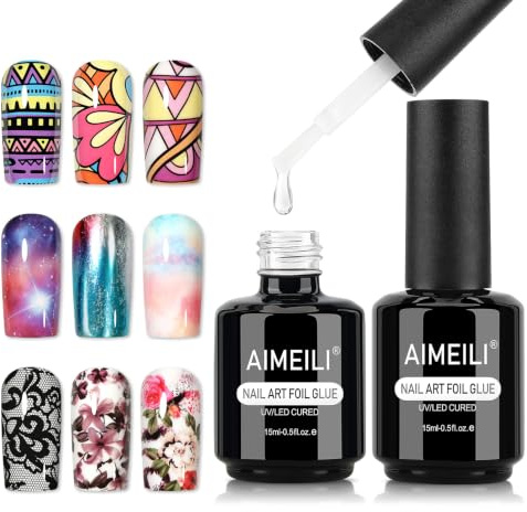 AIMEILI Gel Foil Transfer Nail Art 15ml x 2 Colla Gel per Foil Adesivi Unghie Soak Off Semipermanente Lunga Durata Manicure Fai Da Te