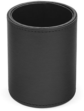 Osco Faux Leather Pen Pot, Desk Pencil Holder with Wipe-Clean Finish, Compact Round Desk Organizer for Pens, Pencils & Brushes, 7.5cm W x 10.5cm H x 8.5cm Dia, Black