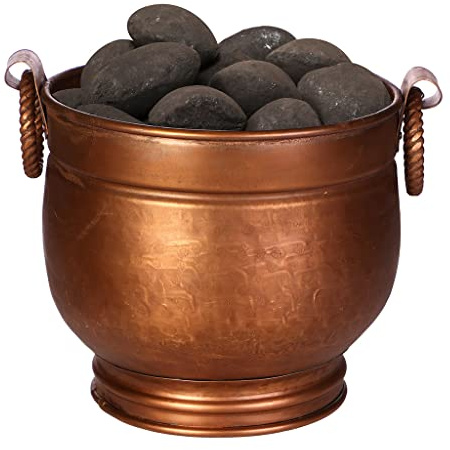 Coal Scuttle Bucket Copper Finish Fireside Charcoal Kindling Log Storage | Recycled Metal, Hammered Finish, Footed, Coal Bucket, Carrying Handles