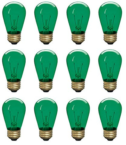 Xtricity Incandescent S14 Edison Light Bulb, String Light Replacement, E26 Medium Base, 130V, Green (12 Pack)
