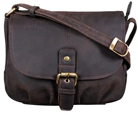 STILORD Iris Leder Handtasche Damen klein Vintage – Umhängetasche für Freizeit, Ausgehen & Party – Echtleder Abendtasche mit Fächern Farbe:dunkel - braun