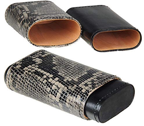 Lifestyle-Ambiente Zigarrenetui Reisehumidor Leder 3er Robusto Black Phyton inkl Tastingbogen
