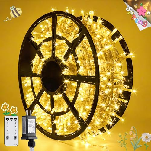 JMEXSUSS 168FT 600 LED String Lights for Outside Clear Wire, Warm White Christmas Lights Outdoor Waterproof, Tree Lights Outdoor Plug in for Patio Wedding Party Holiday Christmas Bedroom Pergola Decor