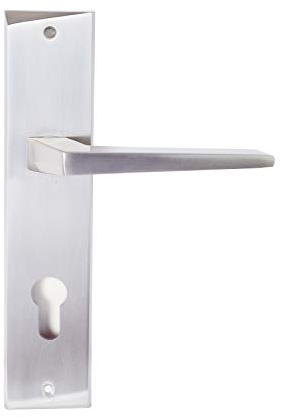 Manivela derecha de latón. Fabricado en España. Color níquel satinado. Barnizado semi-brillo. Medida placa: 230x50 mm.