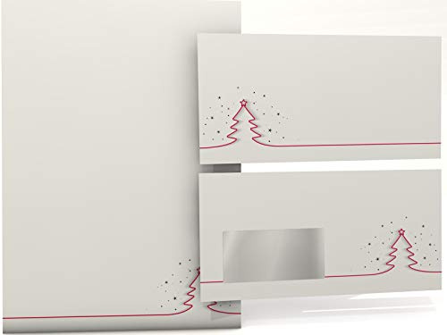 Weihnachtsbriefpapier mit FENSTER-Umschlag Rotes Tannenbäumchen 500 Blatt und 500 Umschlägen