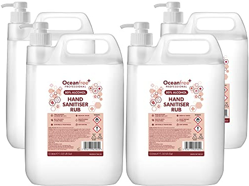 80% Alcohol Hand Sanitiser Liquid Rub with Pump - 4x 5L Litre - Kills 99% Bacteria, Germs - Sanitizer (Pack of 4)