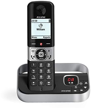 ALCATEL F890 Voice - Téléphone Fixe Sans Fil DECT Avec Répondeur - Écran Graphique Haute Résolution - Mains Libres - Blocage Des Appels - Sonnerie VIP - Répondeur 50 Min - Noir/Gris