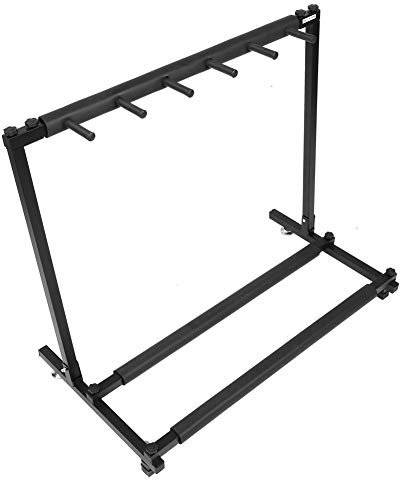 Wakects Ständer für Bassgitarren, zusammenklappbar, für mehrere Gitarrenhalter mit Eisenkonstruktion und Gummi gepolstert für Gitarrensammler (5 Räume)