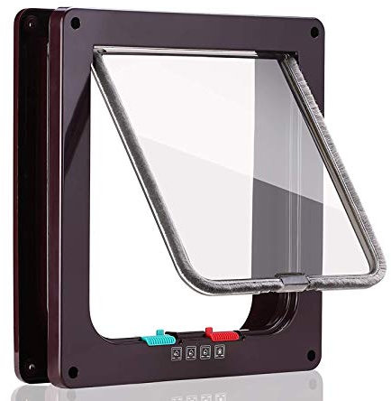 Porta per gatti HUA Porta Per Animali Domestici/Gattaiola Facile Da Installare, Con Serratura A 4 Vie, Sportello Con Sportello Magnetico In Materiale ABS Per Porte E Finestre Scorrevoli In Legno In