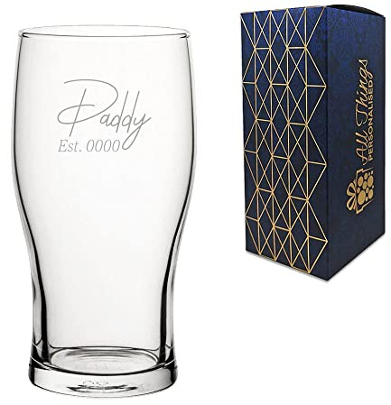 Personalised Engraved Tulip Pint Glass, Daddy Est. Date Design, Personalise with Any Date, Perfect for Any Father