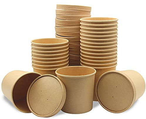 Contenitore per Alimenti da Asporto, 25 Pezzi Scatola di Zuppa, Scatole di Pasta, Ciotole Insalata, Con Copertina di Carta, A Prova di Acqua e Olio, per Ristorante Catering e Feste(26oz/800ml)