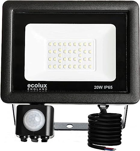 Body-Plus 20W LED Floodlight - IP65 Outdoor Security Lights with PIR LED Floodlight- 6000k Super Bright Security Flood Lights Outdoor Motion Sensor for Garage, Backyard, Garden, [Energy Class A++]