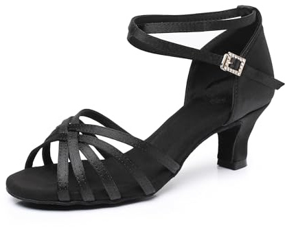 Danzschuhe Damen Latein für Damen Schwarz Professionelle Tanzschuhe Ballsaal Party Salsa Tanzübung Performance Schuhe Schwarz 5 cm 38 EU