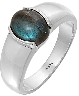 Kuzzoi Siegelring Herrenring 10 mm mit Labradorit Ste925 Silber poliert | massiver Silberring mit Edelstein oval Ring für Männer in der Ringgröße 60 - 66