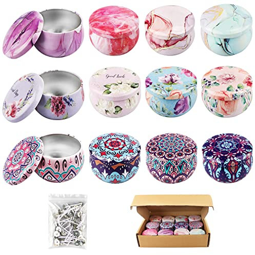 12 PCS Barattolo Candela Candele Barattolo Contenitori Per Candele Barattoli Candele Vuote Kit Per Creazione di Candele Fai Da Te Con 50 Nuclei di Candele Per Artigianato Spezie Gioielli Candele