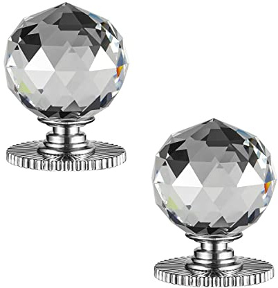 CcHhyyt Lot de 2 boutons de rechange autocollants en cristal de 40 mm de diamètre avec adhésif pour armoire, miroir, fenêtre, porte coulissante en verre, tiroir (argenté clair de lune)