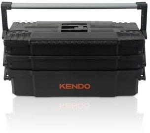 KENDO Werkzeugkasten leer Kunststoff - Leicht und extrem Robust - 46.5 x 23 x 21 cm - 4 aufklappbare Fächer mit flexibler Einteilung - Montage Werkzeugkiste - Werkzeug Aufbewahrung für Heimwerker