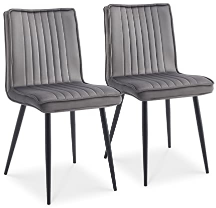 TUKAILAI Esszimmerstühle 2er Set aus Samt, Küchenstuhl Polsterstuhl Wohnzimmerstuhl mit Rückenlehne Gepolstertem Sitz Metallbeinen, Freizeitstuhl für Küche Esszimmer Wohnzimmer Restaurant, Grau