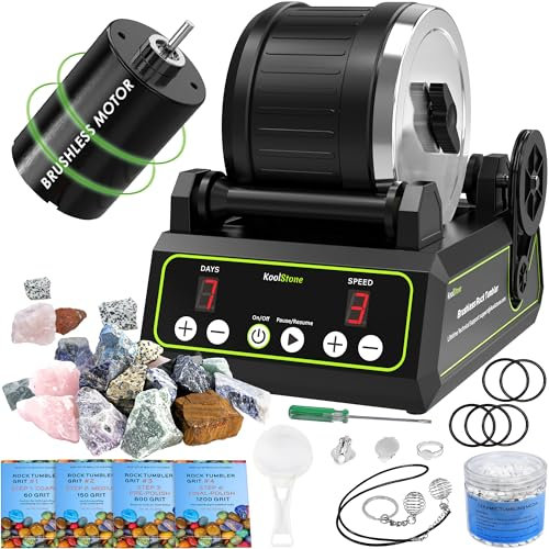 C1 Pro Brushless Rock Tumbler Kit - Professional Large 2.5LB Capacity, Up to 3X More Durable, Ultra Long Working Life Rotary Polisher with Full Accessories & Memory Function, Ideal for Adults Kids