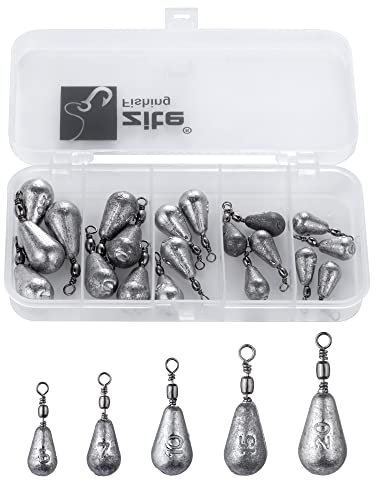Zite Fishing Birnenblei Sortiment | 5g-20g Angelblei-Set| Angel Blei Set inkl. Tackle-Box | Vielseitig für Raub- & Friedfische Grundangeln | Grundblei Angeln mit Ringclip, Blei Angeln Angelgewichte