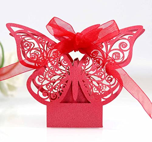 #N/A 25 Stück Schmetterling Süßigkeiten Schachtel für Hochzeit Taufe Gastgeschenk Geschenkbox Kartonage Schachtel Tischdeko Bonboniere Box,Kinder Party süße Boxen,Hochzeit Dekoration,Rot