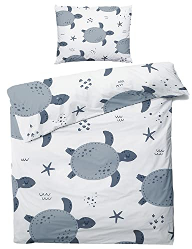 ZDABAOEC Schildkröte Kinderbettwäsche 100x135 Jungen Mädchen, Weiche Microfaser Kinder Baby Bettwäsche 2er Set - 1 Bettbezug + 1 Kissenbezug 40x60, mit Reißverschluss, Wende Motiv