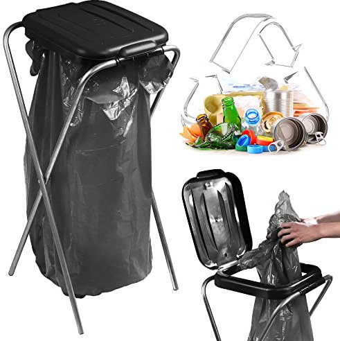 KADAX Supporto singolo per sacchetti della spazzatura in 5 varianti di colore, supporto per la separazione dei rifiuti con coperchio in plastica, supporto per sacchetti della spazzatura da 120 l,