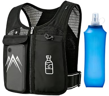 HMAKGG Zaino Idratazione Trail Running Uomo Donna, Gilet Running Ultraleggero 156 g con Borraccia Morbida 470 ml BPA Free, Gilet Corsa Regolabile Anti-Rimbalzo, Tasche Smartphone, Riflettente
