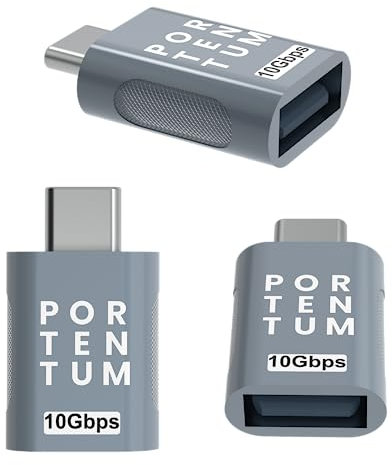 PORTENTUM Adattatore USB C USB A 3.0 (3.1) OTG Velocità 10Gb Corpo Premium in Zinc con Alta Resistenza al Calore - Adattatore USB a Tipo C di Soli 5 Grammi